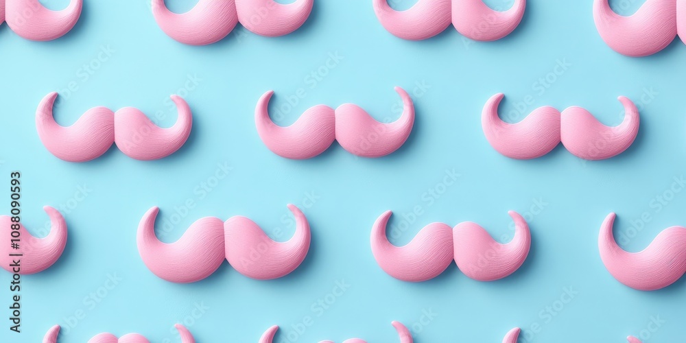 Pink pastel mustache pattern on a blue background. Represents Father's Day and transsexuality. Pink pastel mustache pattern on a blue background. Represents Father's Day and transsexuality.