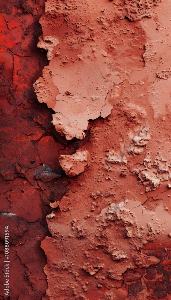 A textured wall with peeling paint in shades of red and pink, showcasing wear and decay. A textured wall with peeling paint in shades of red and pink, showcasing wear and decay.