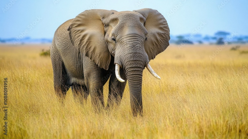 Obraz premium Majestic African Elephant in Golden Savanna