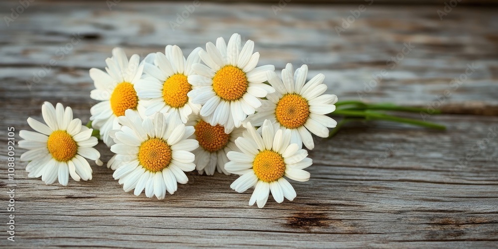Obraz premium A bunch of daisies on a wooden surface.
