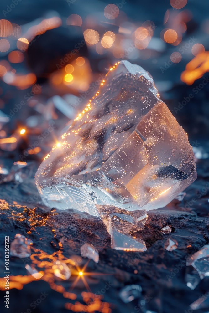 A close-up of a sparkling crystal on a dark surface, surrounded by smaller shimmering stones, reflecting soft light. A close-up of a sparkling crystal on a dark surface, surrounded by smaller shimmering stones, reflecting soft light.