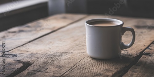 Coffee cup placed on a wooden surface