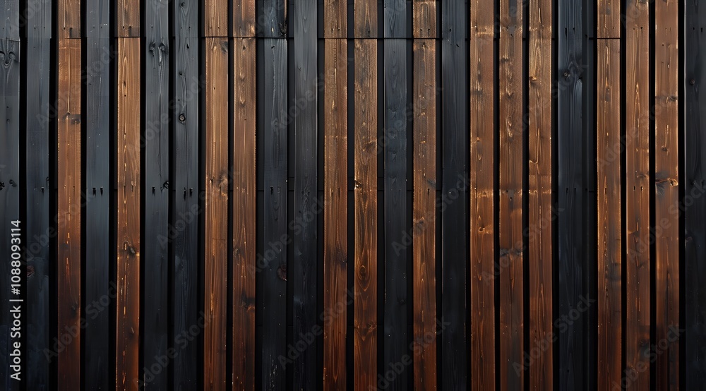 A textured wooden wall with alternating dark and light planks. A textured wooden wall with alternating dark and light planks.