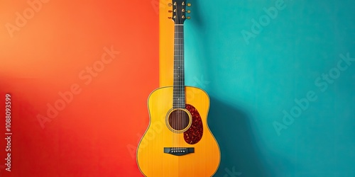 Acoustic guitar against a colored background photo