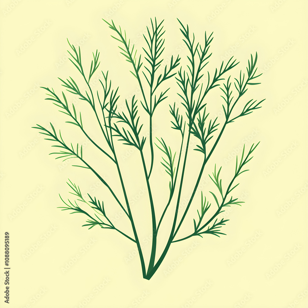 Obraz premium Delicate flat design of fennel fronds with fine feathery leaves
