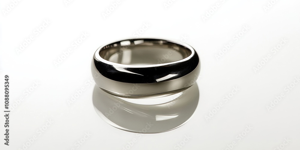 Silver metal ring with reflection set against a white background. Silver metal ring with reflection set against a white background.