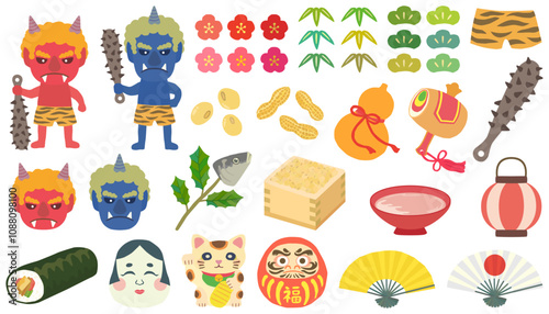 節分のイラストセット ベクター素材