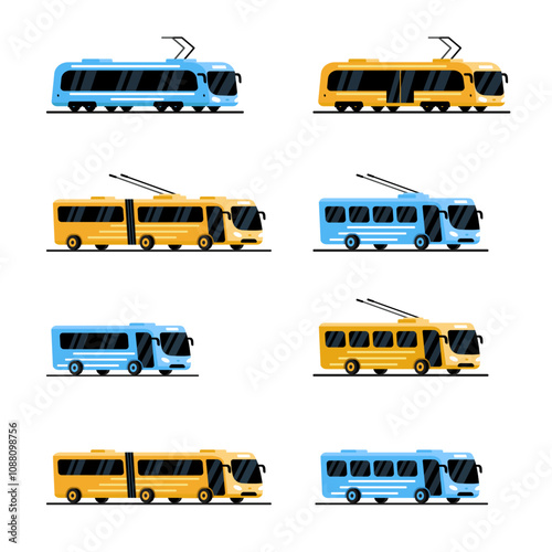 City transport. Colored vector flat illustration. White background.