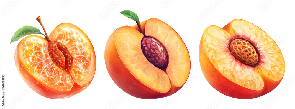 Naklejka premium Fresh Peach Variety Isolated on Clear Background