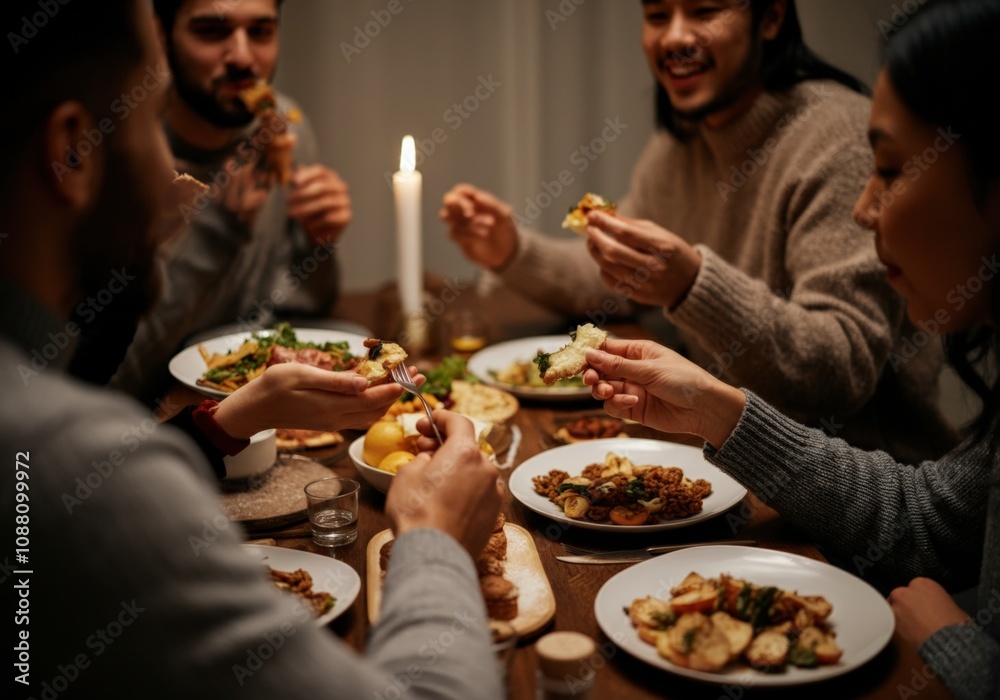 Friends Enjoying a Delicious Meal Together Friends Enjoying a Delicious Meal Together