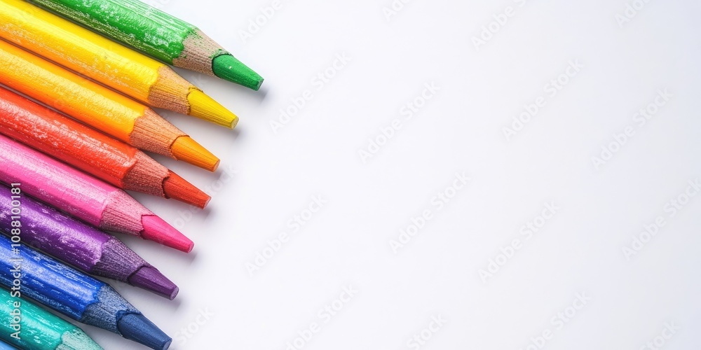 Colorful crayons on a white background. Concept of art and school. Colorful crayons on a white background. Concept of art and school.