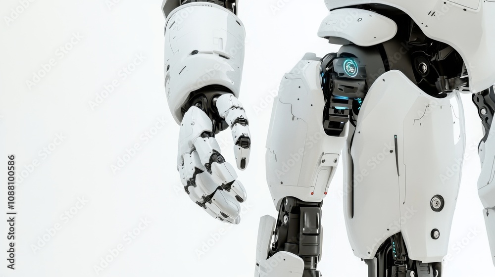A detailed view of a humanoid robot's modular limb joints, demonstrating flexibility and mobility for varied tasks and environments, Robotics technology style A detailed view of a humanoid robot's modular limb joints, demonstrating flexibility and mobility for varied tasks and environments, Robotics technology style