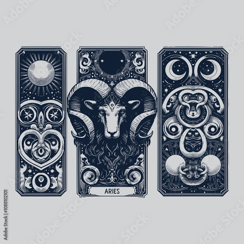 aries tarot tattoo in gothic tones