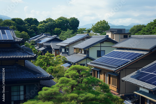 Roof top solar panel system on house