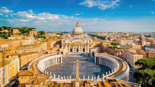 Wallpaper Mural A stunning aerial view of St. Peter's Basilica in Vatican City, showcasing its grand architecture and surrounding landscape under a clear blue sky. Torontodigital.ca