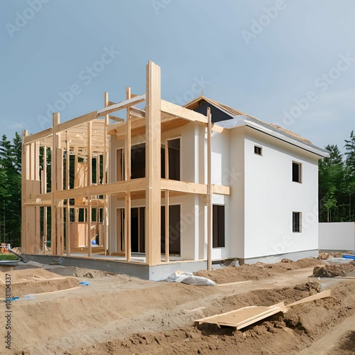 construction residential new house in progress at building site