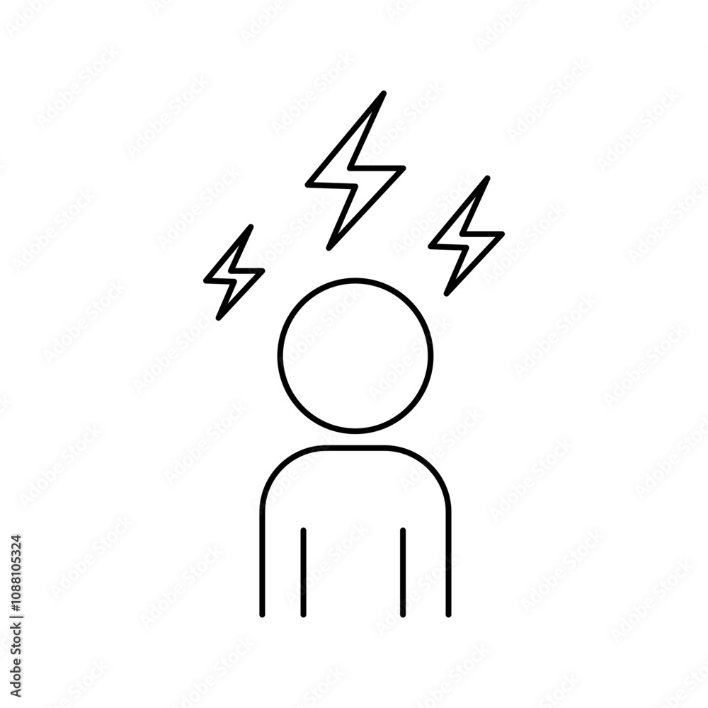 Stress person icon. Lightning bolt symbol. Minimal human outline. Vector illustration. Stress person icon. Lightning bolt symbol. Minimal human outline. Vector illustration.