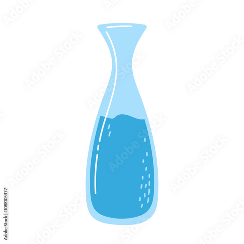 Clear glass vase filled with blue liquid in a minimalist style design