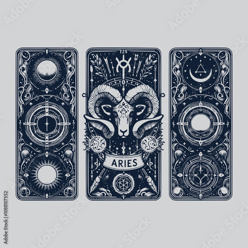 fantasy aries tarot tattoo illustration