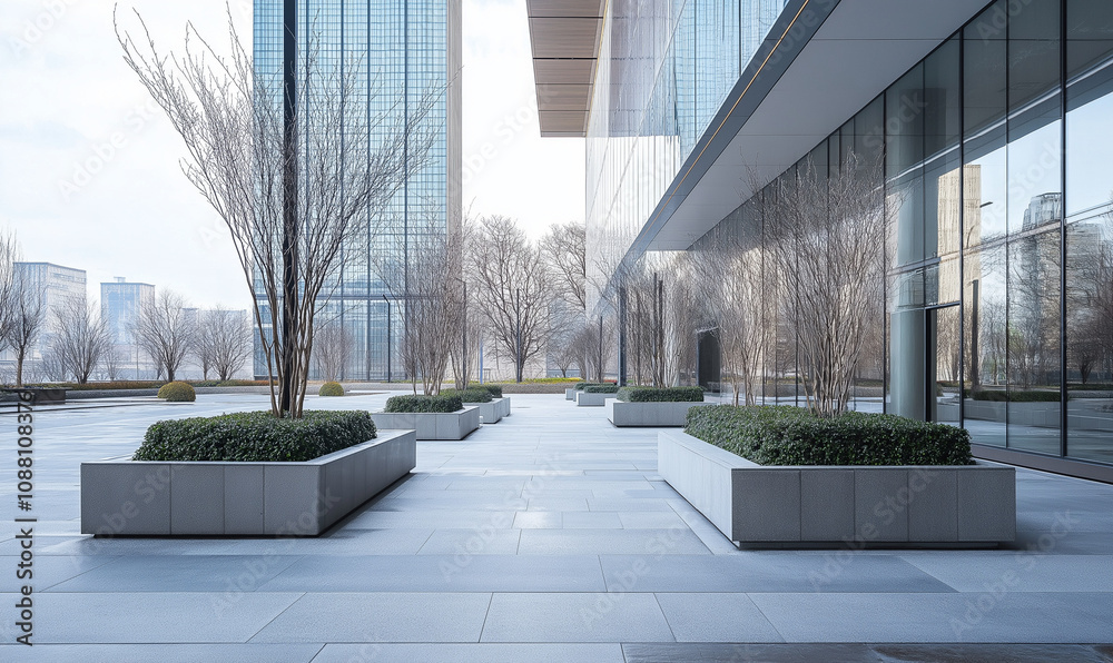 Elegant City Center Highlighted by Expansive Glass Storefronts and Sculptural Planters Elegant City Center Highlighted by Expansive Glass Storefronts and Sculptural Planters