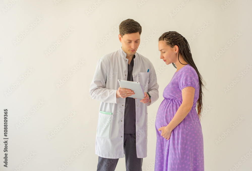 doctor and pregnant patient on white background doctor and pregnant patient on white background