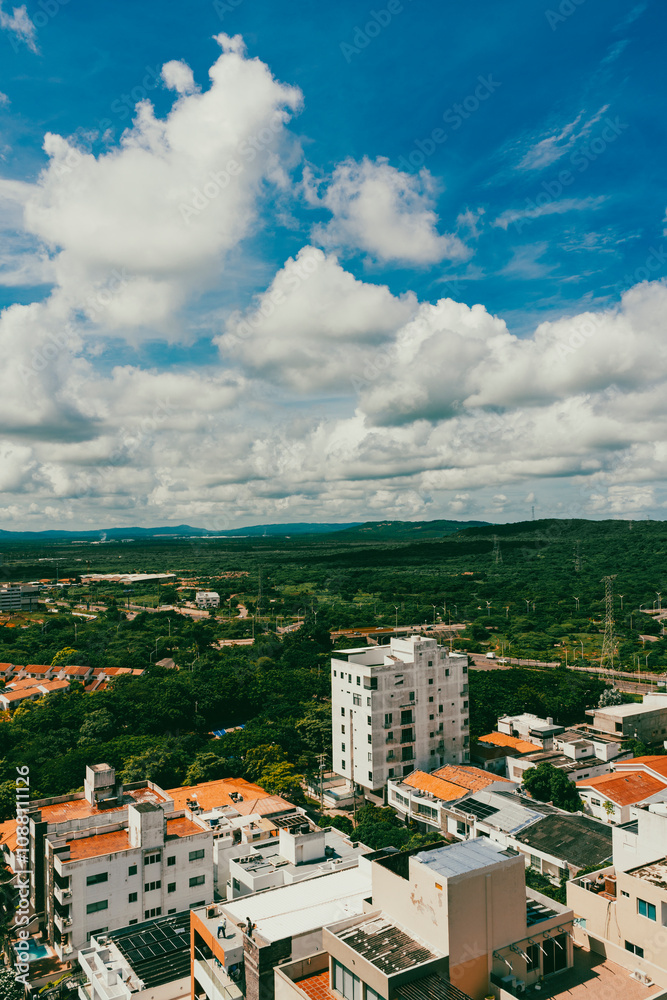 Barranquilla, Atlantico, Colombia. October 22, 2024: Panoramic photos of the city of Barranquilla with beautiful blue sky. Barranquilla, Atlantico, Colombia. October 22, 2024: Panoramic photos of the city of Barranquilla with beautiful blue sky.
