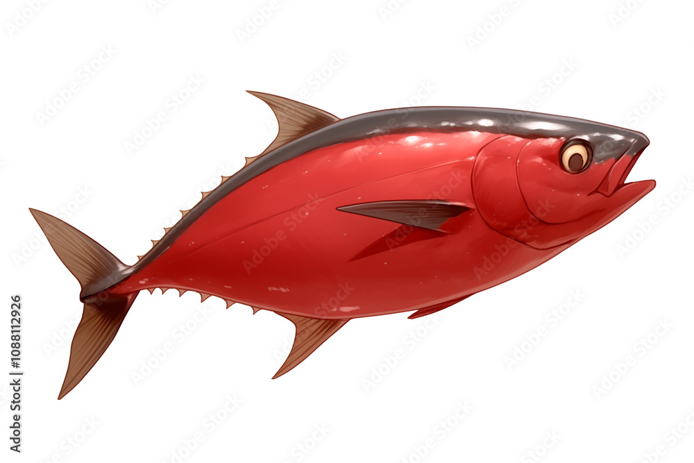 Fototapeta premium vibrant illustration of tuna fish with shiny red body and detailed fins, isolated on white background, showcasing its sleek and dynamic form