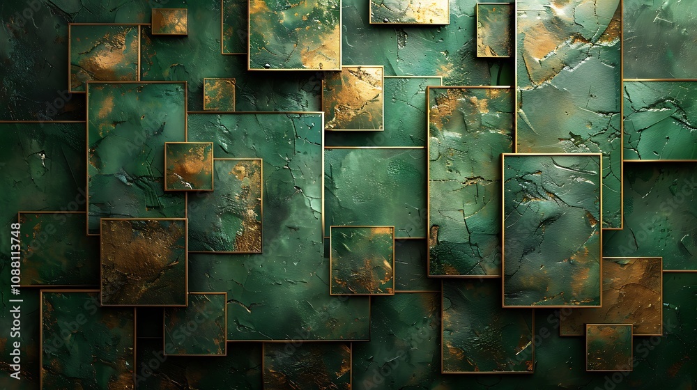 A luxurious geometric background with fractal designs in metallic gold on a deep green canvas. A luxurious geometric background with fractal designs in metallic gold on a deep green canvas.