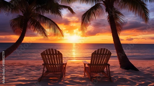 Palm Tree Sunset Beach Chairs