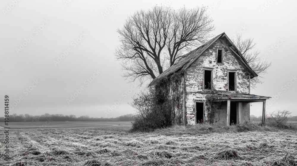 Abandoned Farmhouse in a Frosty Field Abandoned Farmhouse in a Frosty Field