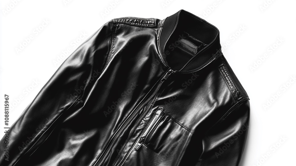 Stylish black leather jacket mockup displayed on a clean white background for fashion showcase