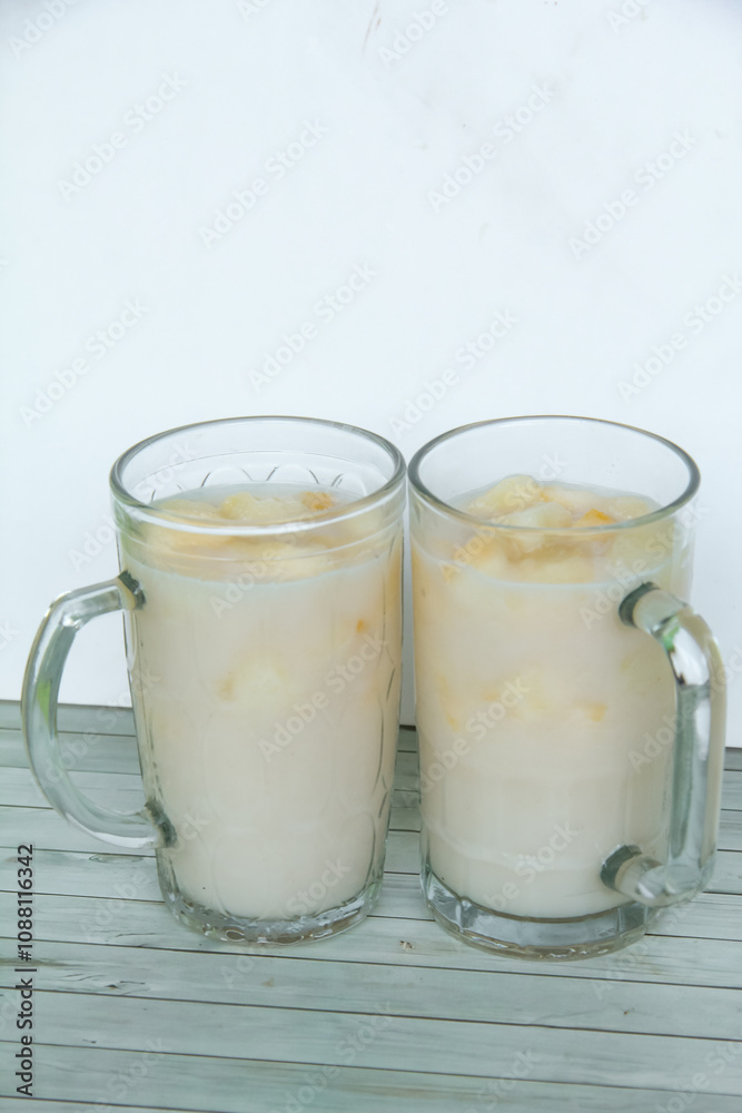 Drink from Suri Cucumber and fresh coconut milk, suri cucumber or Cucumis melo L. var. Naudin reticulatus is the fruit of a creeping plant with a fragrant aroma