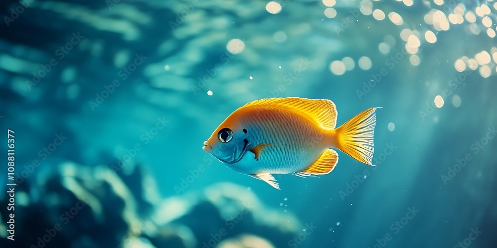 Orange tropical fish swimming underwater Orange tropical fish swimming underwater