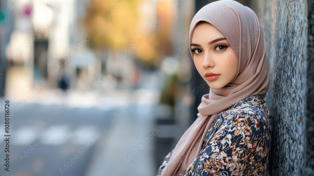 Young Woman Wearing Hijab Stylish Floral Dress Young Woman Wearing Hijab Stylish Floral Dress