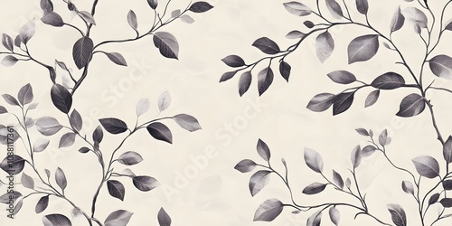 Beige grey vintage floral branch leaves on fabric wallpaper seamless pattern, pattern, beige, wallpaper, branch, grey, fabric, leaves