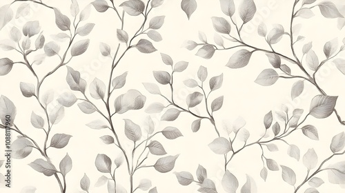 Beige grey vintage floral branch leaves on fabric wallpaper seamless pattern, pattern, beige, wallpaper, branch, grey, fabric, leaves