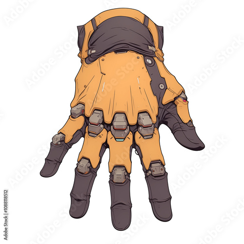 futuristic glove with mechanical elements designed for telekinetic abilities, featuring sleek, flat design and vibrant colors, isolated on white background photo