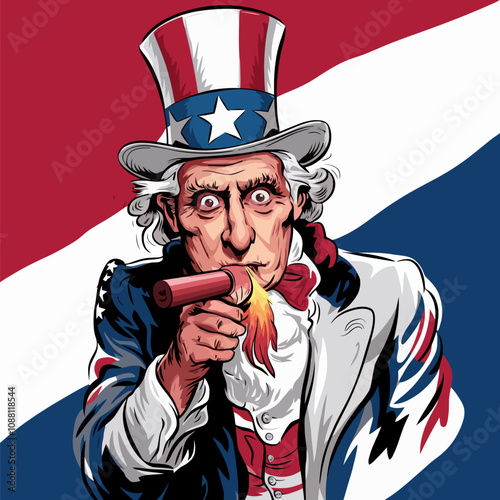 Uncle Sam smoking a cigar in patriotic attire