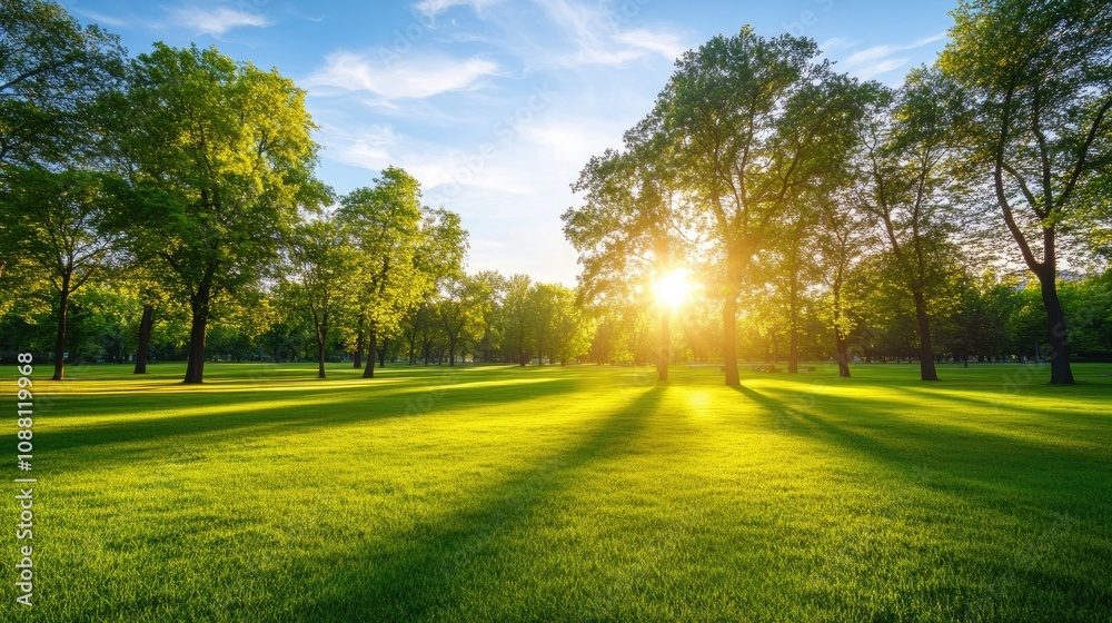 Sunlight Illuminates A Lush Green Meadow Surrounded By Majestic Trees Under A Bright Blue Sky With Soft Clouds Creating A Peaceful Outdoor Scene Sunlight Illuminates A Lush Green Meadow Surrounded By Majestic Trees Under A Bright Blue Sky With Soft Clouds Creating A Peaceful Outdoor Scene