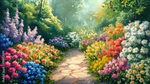 Vibrant Floral Pathway: A Serene Garden Oasis