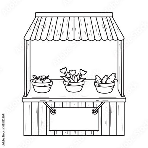 street stall kiosk icon cartoon black and white vector illustration graphic design