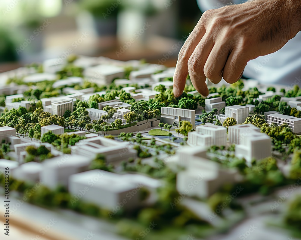 Closeup of an urban planner creating a detailed model with greenery, showcasing sustainable city planning, ecofriendly architecture, and green urban design Closeup of an urban planner creating a detailed model with greenery, showcasing sustainable city planning, ecofriendly architecture, and green urban design