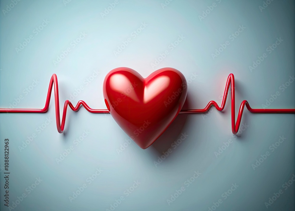 Minimalist Red Heart Symbol with Pulse Line on Clear Background - Love and Vitality Conceptual Photography Minimalist Red Heart Symbol with Pulse Line on Clear Background - Love and Vitality Conceptual Photography