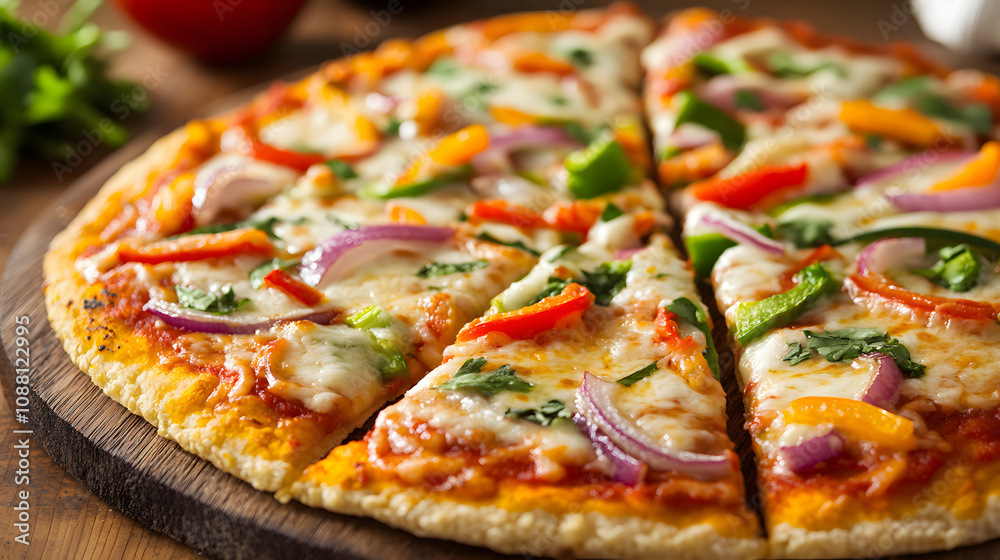 Delicious Veggie Pizza with Melted Cheese Delicious Veggie Pizza with Melted Cheese