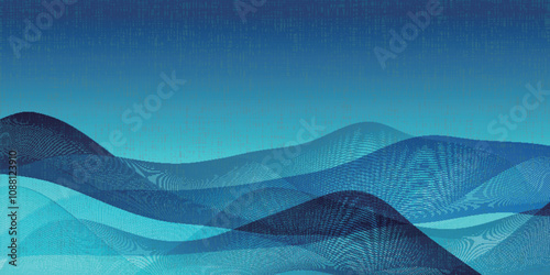 青　波　和紙　模様　背景	