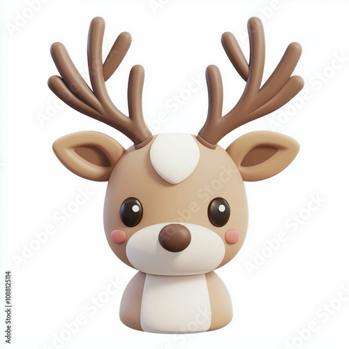 Cute reindeer. 3d illustration of Christmas deer. Kids toy, winter holiday symbol. Santa's reindeer, cartoon character. Xmas card, poster, banner, wallpaper, background