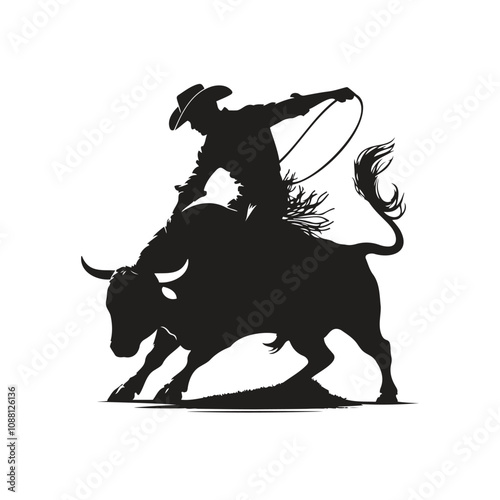 A silhouette  of a cowboy rodeo