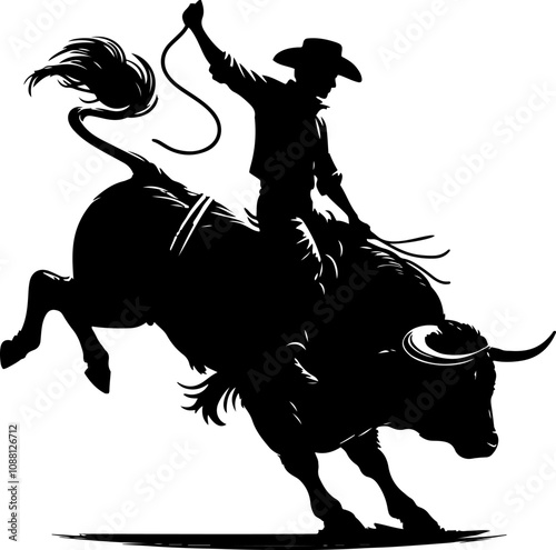 A silhouette  of a cowboy rodeo