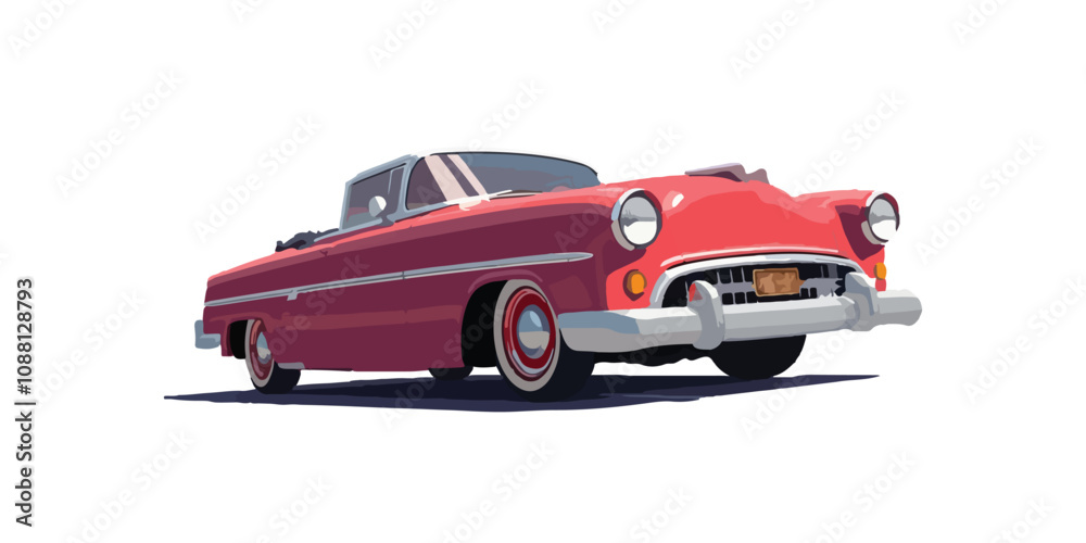 Fototapeta premium illustrator front right side view Classic red Car on a City Street in Motion