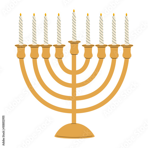 Menorah with david star vector illustration. Hebrew lampstand isolated on white background. Jewish holiday.